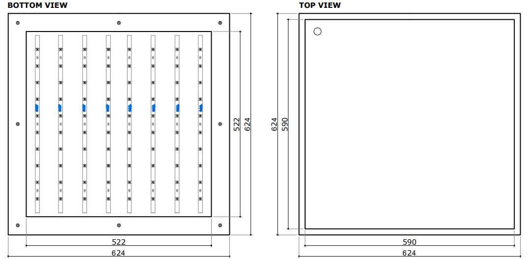 bottom and top view dimensional drawings